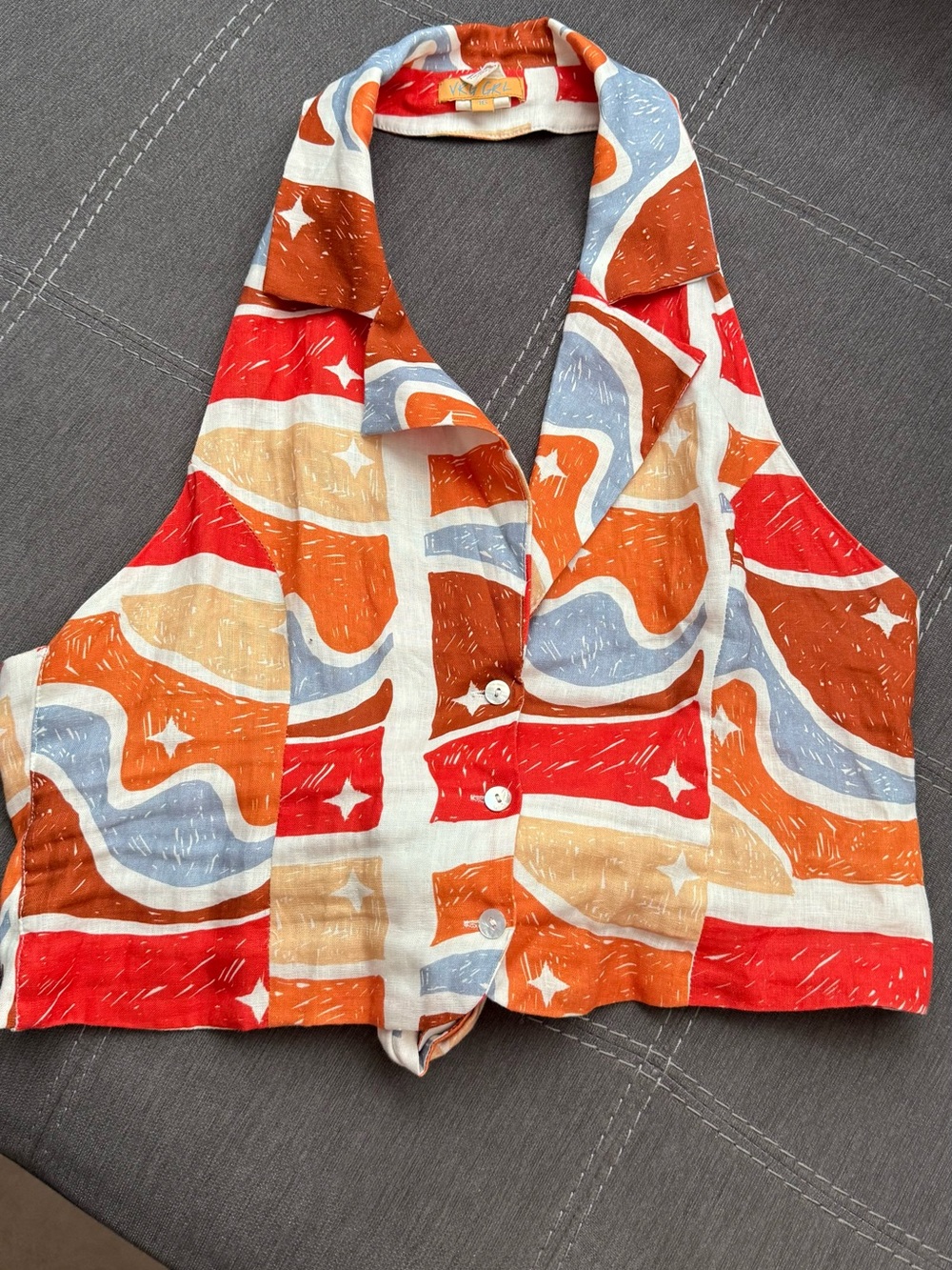 Retro Halter Button-Front Camisole in Multi-Color Swirl